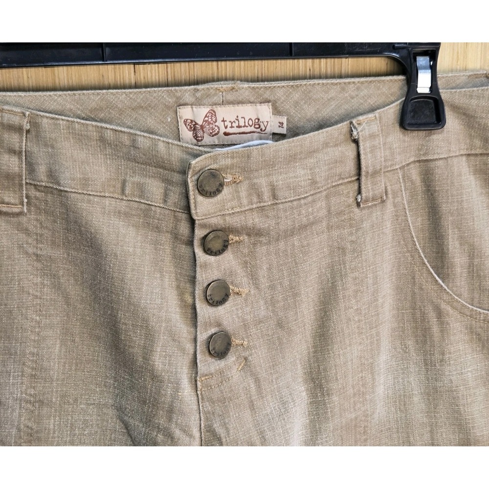 Trilogy Sz 14 Ladies Butterfly Jean Beige Wide Leg Mid-rise Raw Edge‎ Hem - Picture 2 of 6